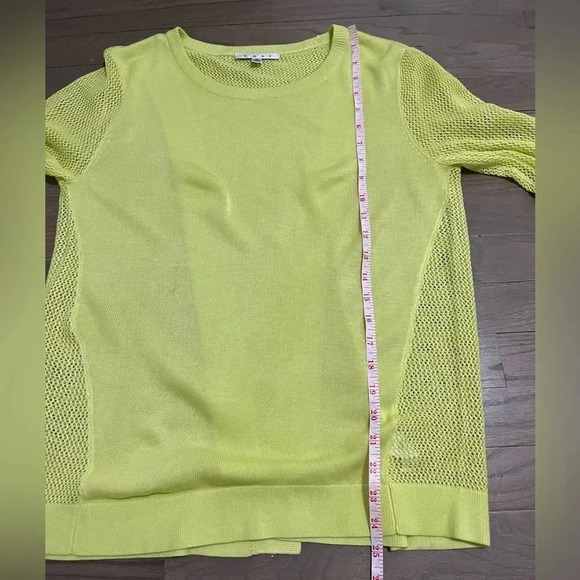 CAbi Sweater Womens Medium Yellow/Green Open Knit Split Back Sheer Style 199 - Picture 7 of 7